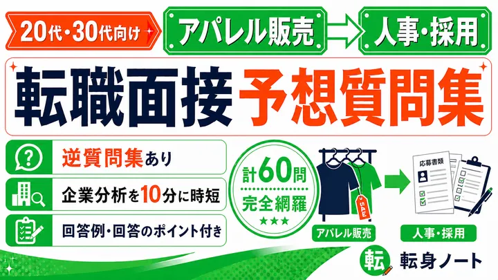 アパレル販売から人事・採用への転職面接 予想質問集の表紙