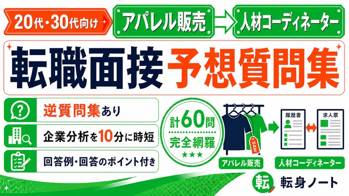 アパレル販売から人材コーディネーターへの転職面接 予想質問集の表紙
