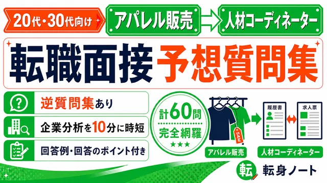 アパレル販売から人材コーディネーターへの転職面接 予想質問集の表紙