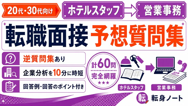 ホテルスタッフから営業事務への転職面接 予想質問集の表紙